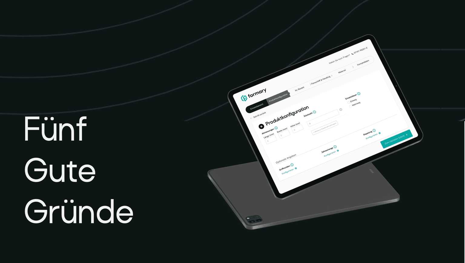 Tablet mit formary Konfigurator Ansicht