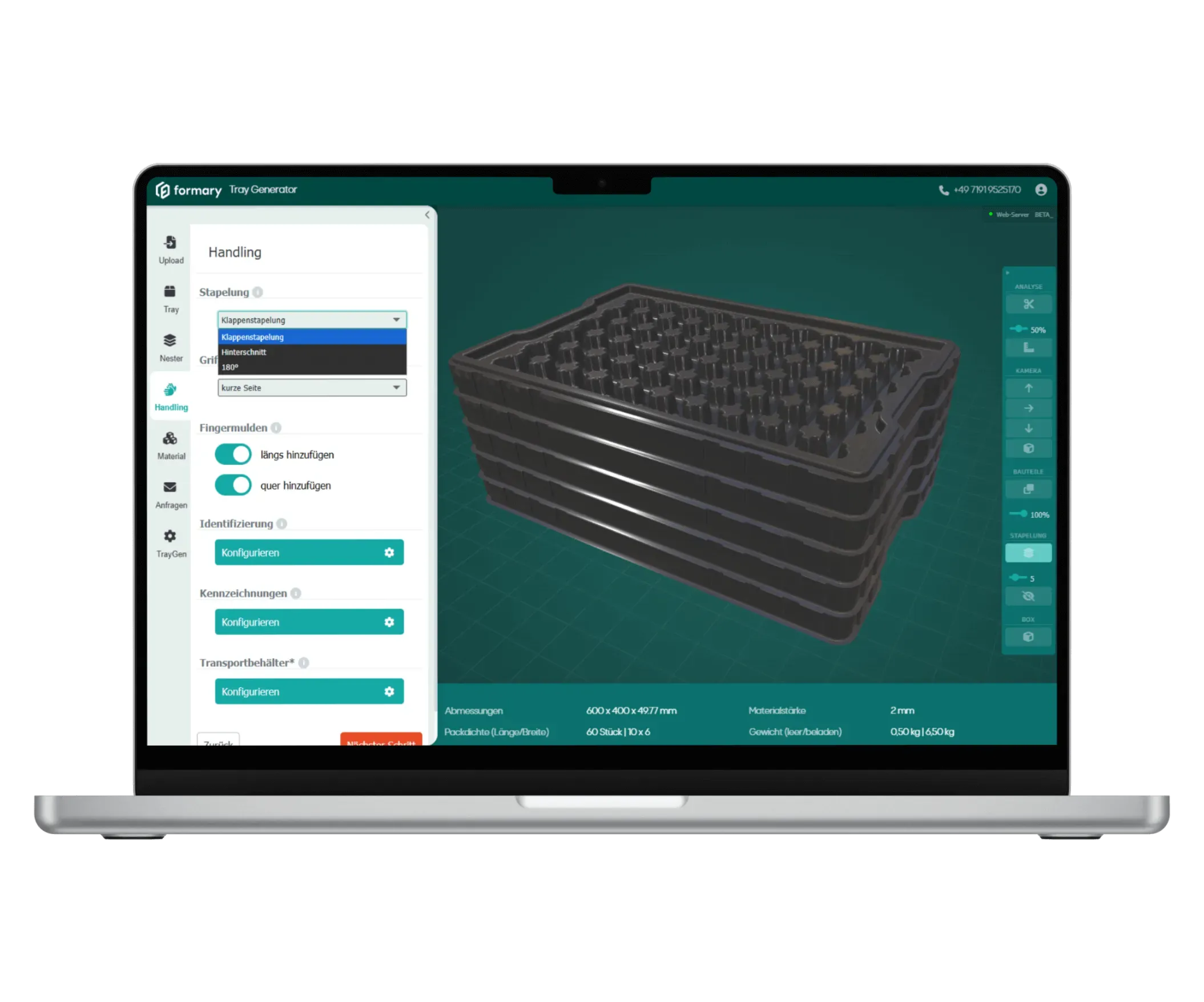 Stapelung der Tray im 3D Tray Viewer einstellen