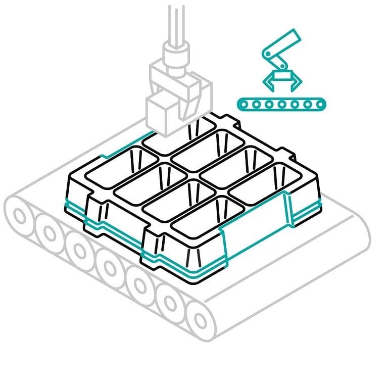 Griffmulden bei Tiefziehtrays für die Automatisierung