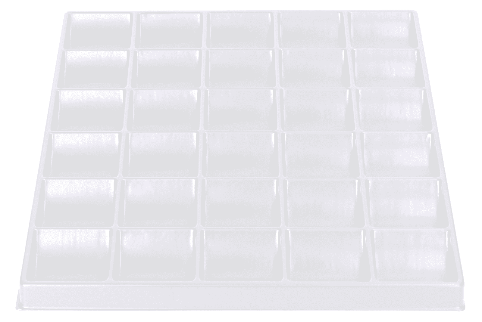 Tiefzieheinlage weiß, 30 Nester rechteckig, PS_Frontalansicht
