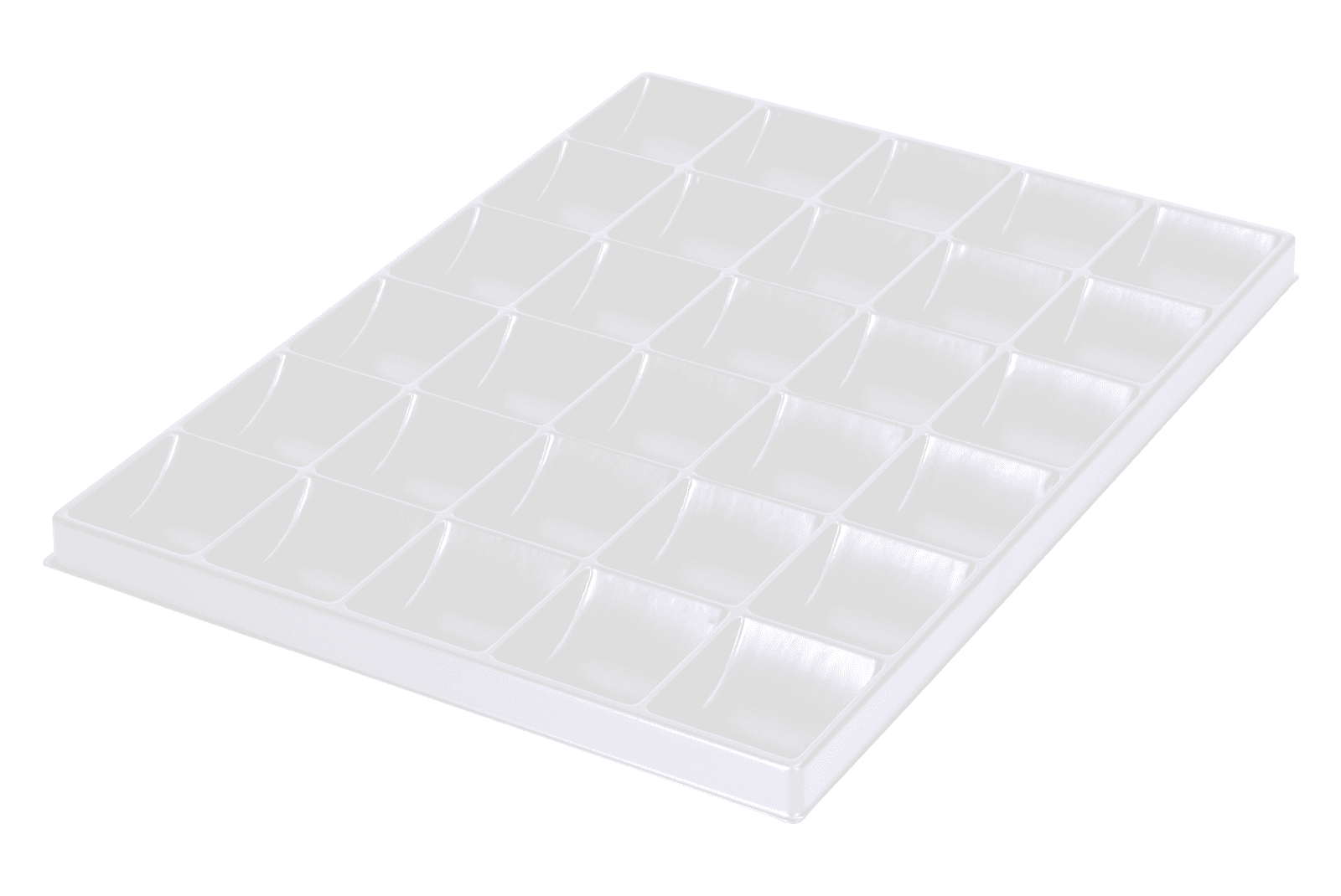 Tiefzieheinlage weiß, 30 Nester rechteckig, PS_Frontalansicht