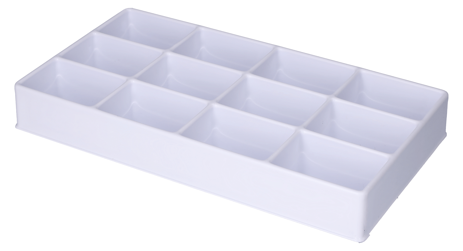 Tiefzieheinlage weiß, 12 Kavitäten rechteckig, PS frontal