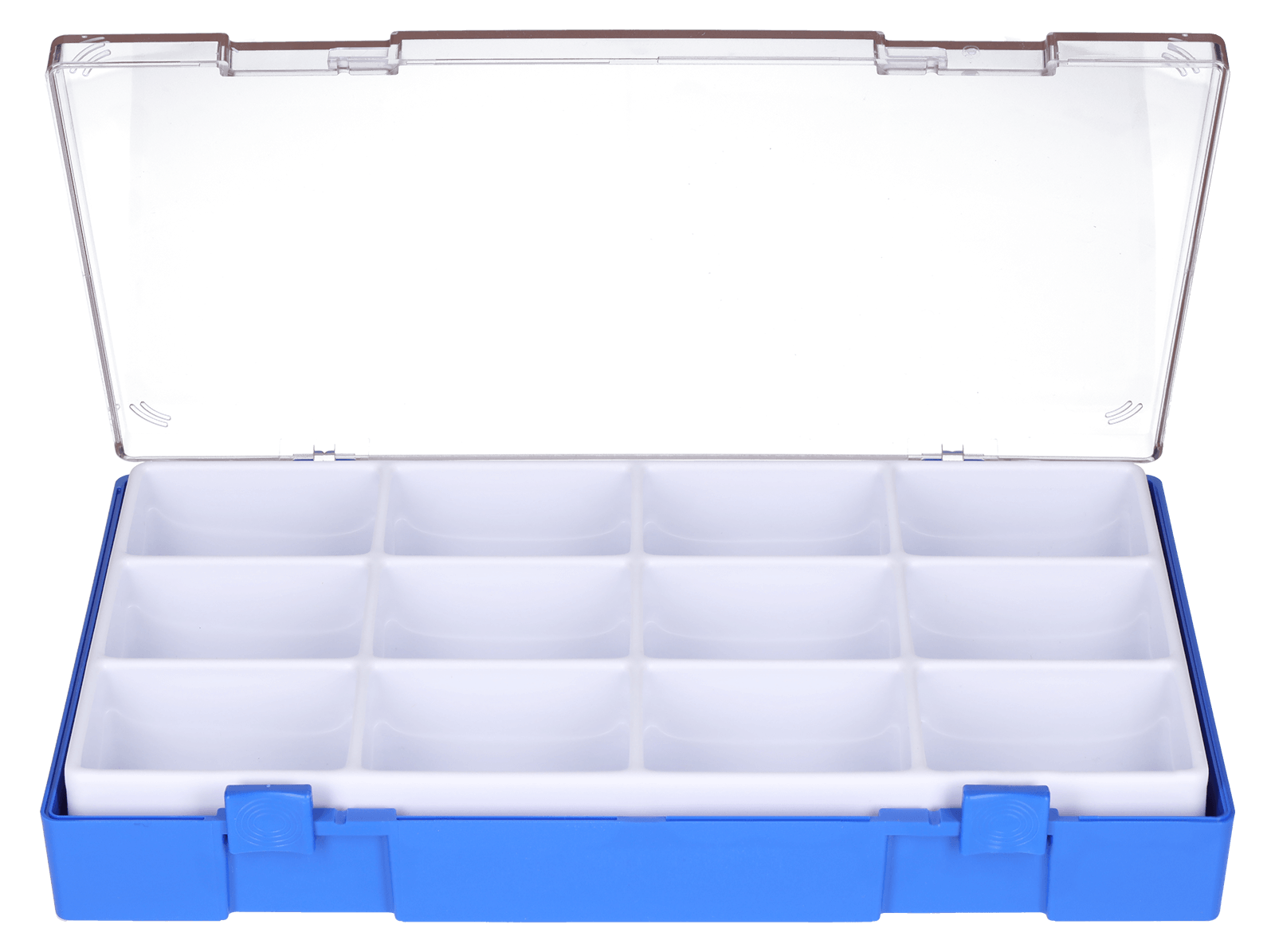 Tiefzieheinlage weiß, 12 Kavitäten rechteckig, PS frontal