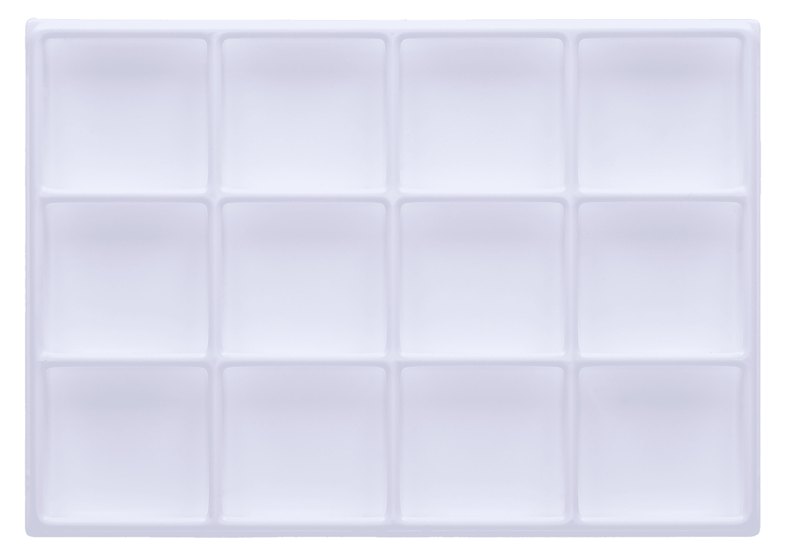 Tiefzieheinlage weiß, 12 rechteckige Kavitäten, PS frontal